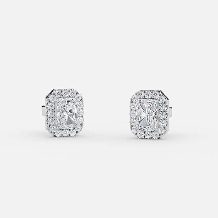 Radiant Cut Lab Grown Diamond Halo Stud Earrings
