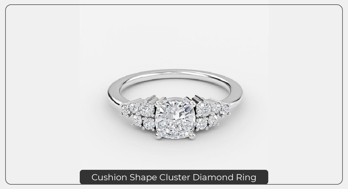 Cushion Shape Cluster Diamond Engagement Ring
