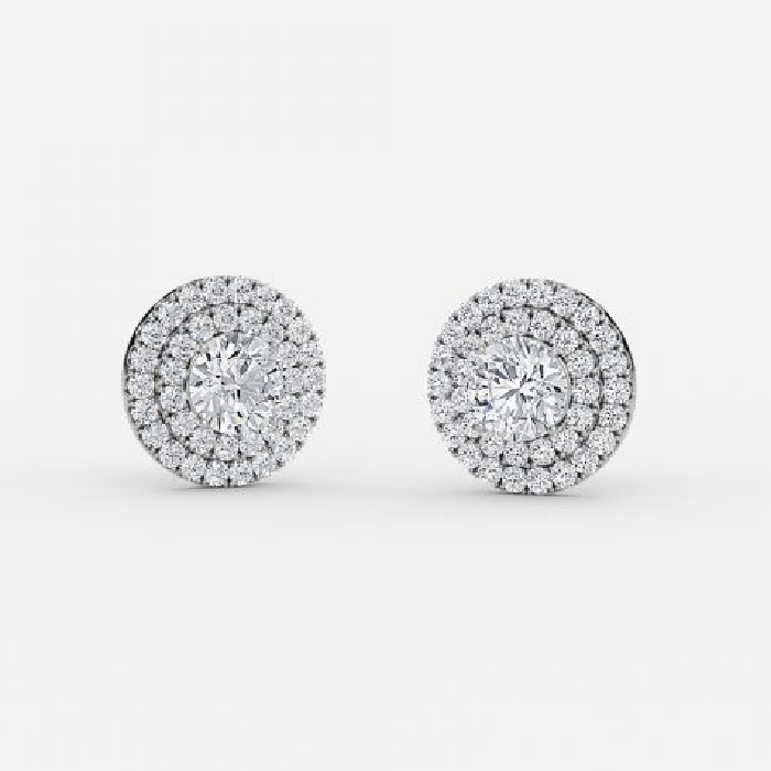 Round Lab Grown Diamond Double Halo Stud Earrings In 14k White Gold