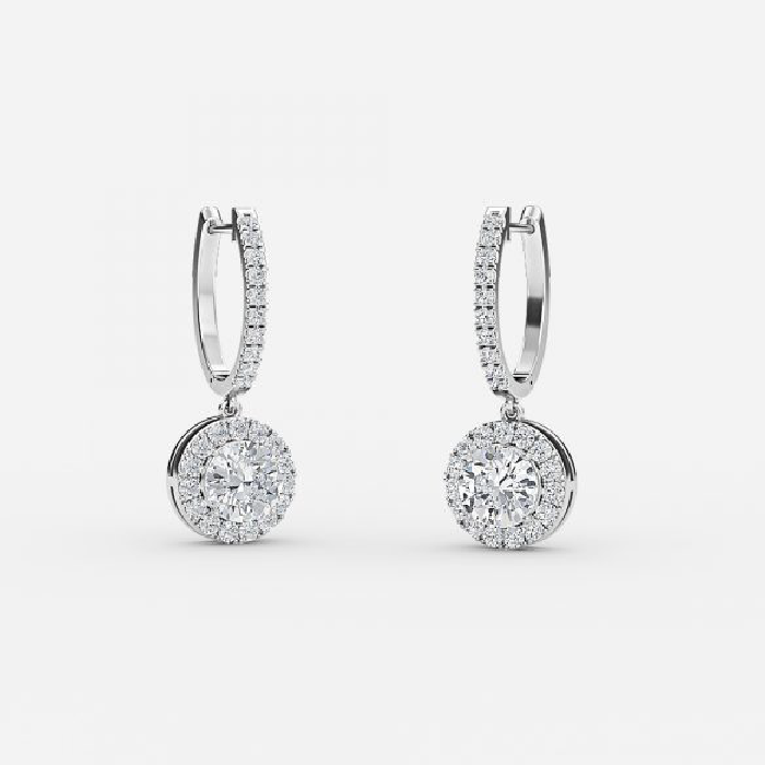 Round Lab Grown Diamond Classic Halo Drop Earrings