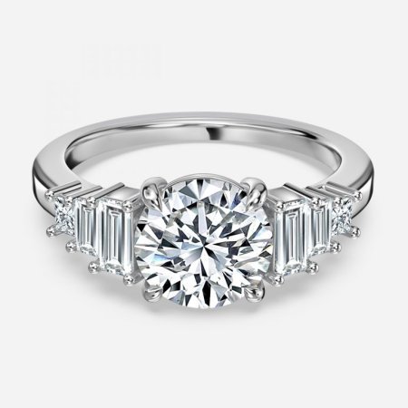 Diya Round Three Stone Engagement Ring