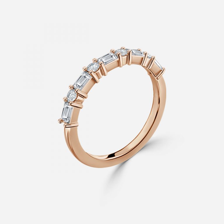 Vintage Round and Baguette Lab Grown Diamond Stackable Ring