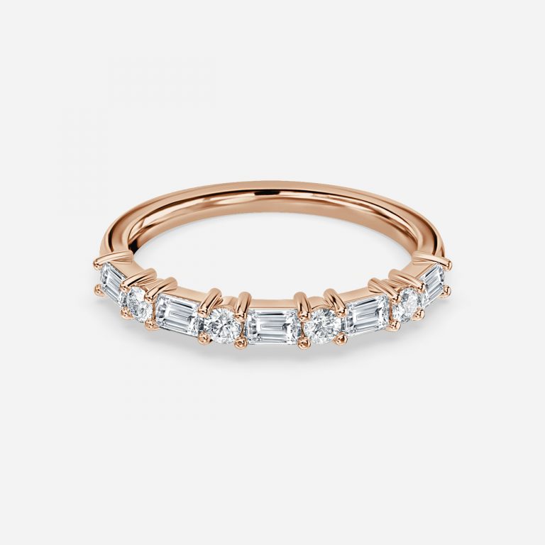 Vintage Round and Baguette Lab Grown Diamond Stackable Ring