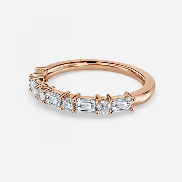 Vintage Round and Baguette Lab Grown Diamond Stackable Ring