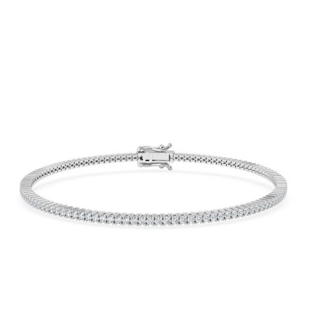 Round brilliant cut lab grown diamond tennis bracelet, flat layout view showing the seamless line of prong-set diamonds