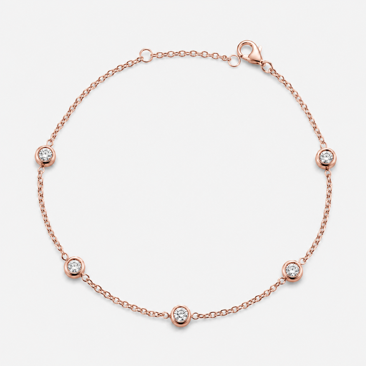 Five Round Lab Grown Diamond Bezel Chain Station Bracelet