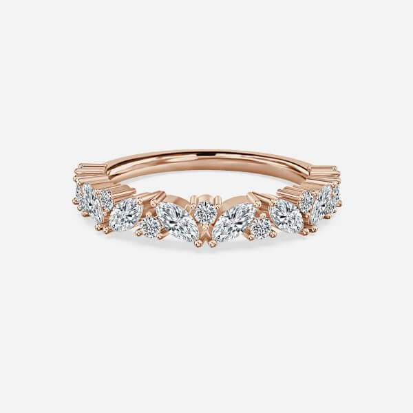 Round and Marquise Diamond Stackable Lab Grown Diamond Half Eternity Wedding Ring