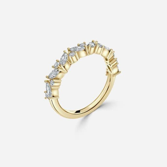 0.68ct Round and Marquise Diamond Stackable Ring In 14K Yellow Gold (US Size: 7.5)