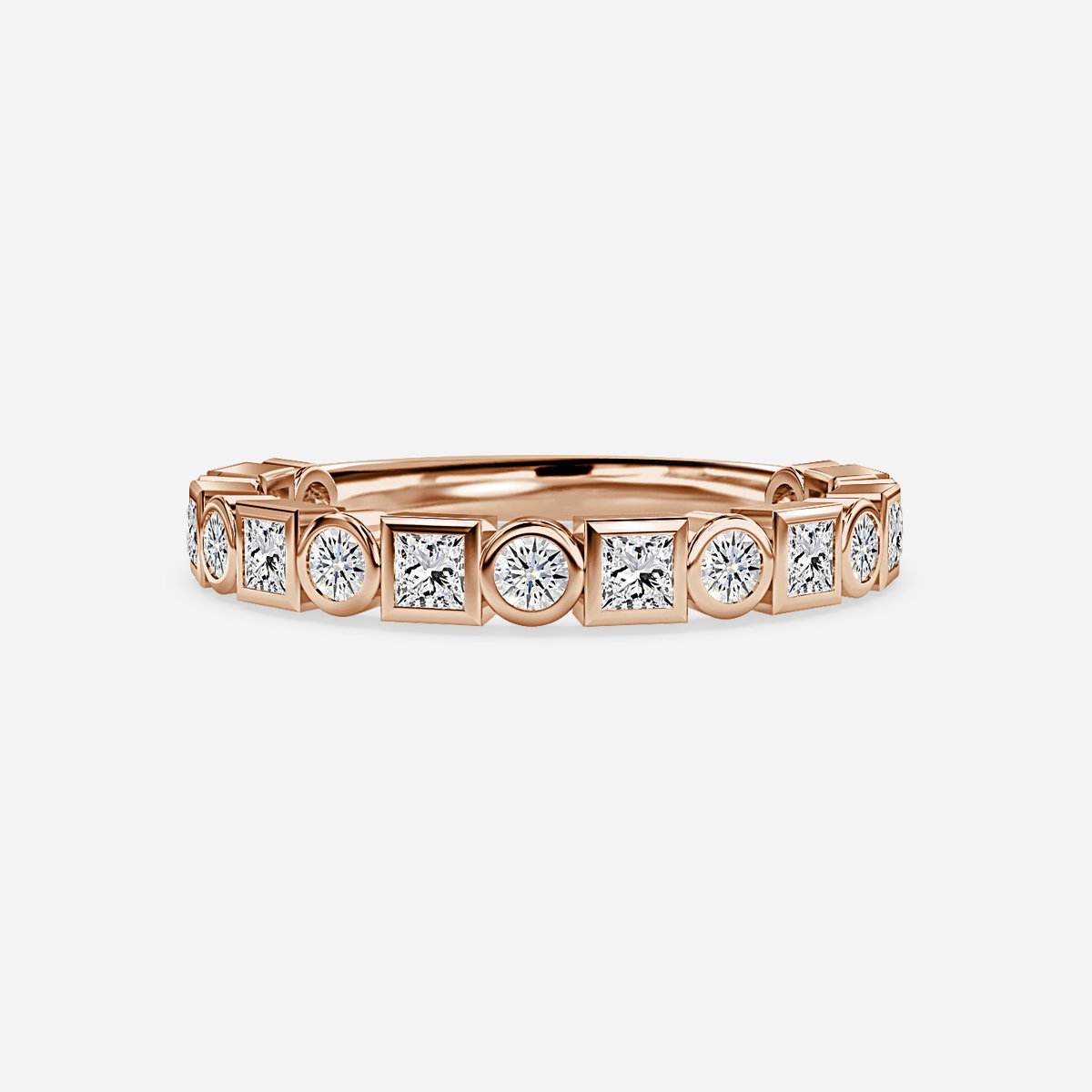 Round and Princess Cut Lab Grown Diamond Bezel Set Half Eternity Wedding Ring