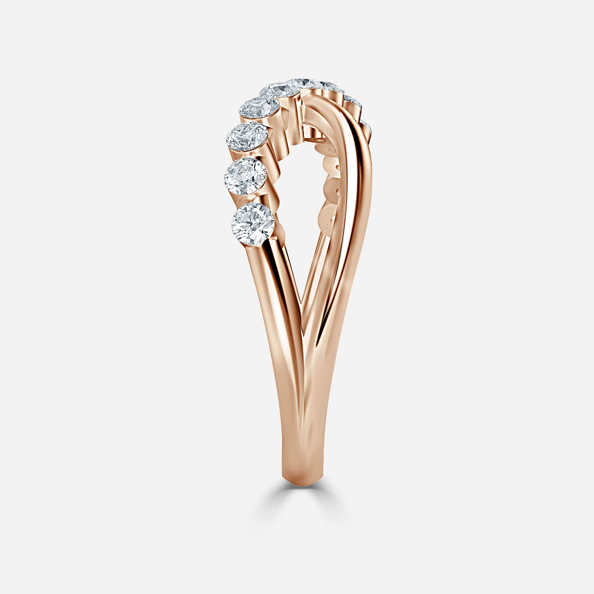 Crossover Shared Prong Round Lab Grown Diamond Wedding Ring