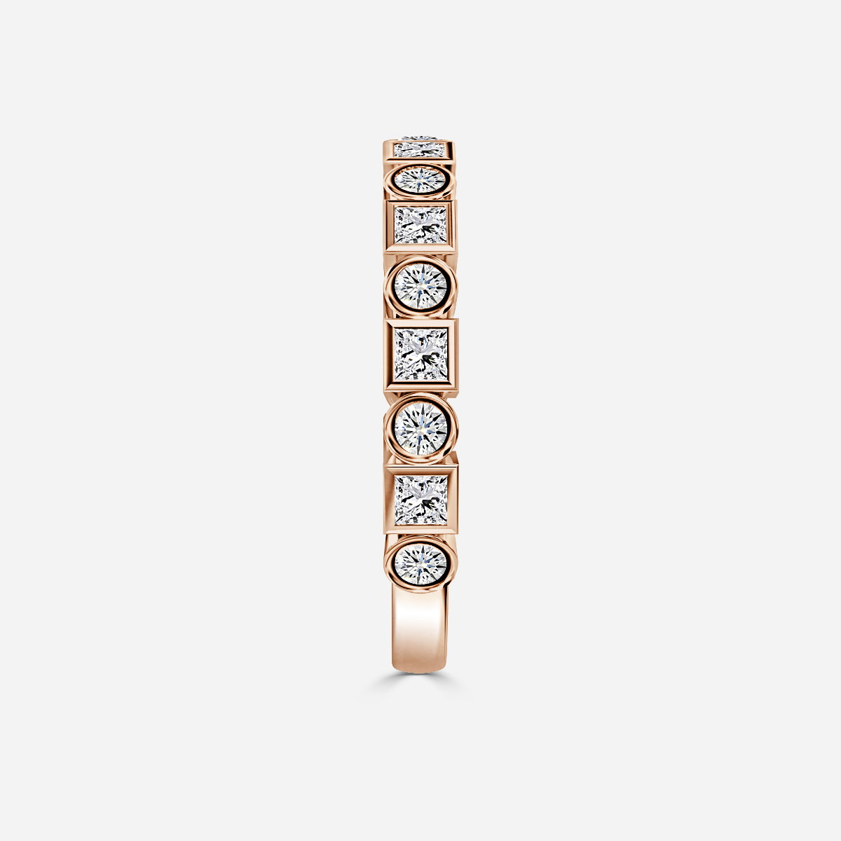 Round and Princess Cut Lab Grown Diamond Bezel Set Half Eternity Wedding Ring