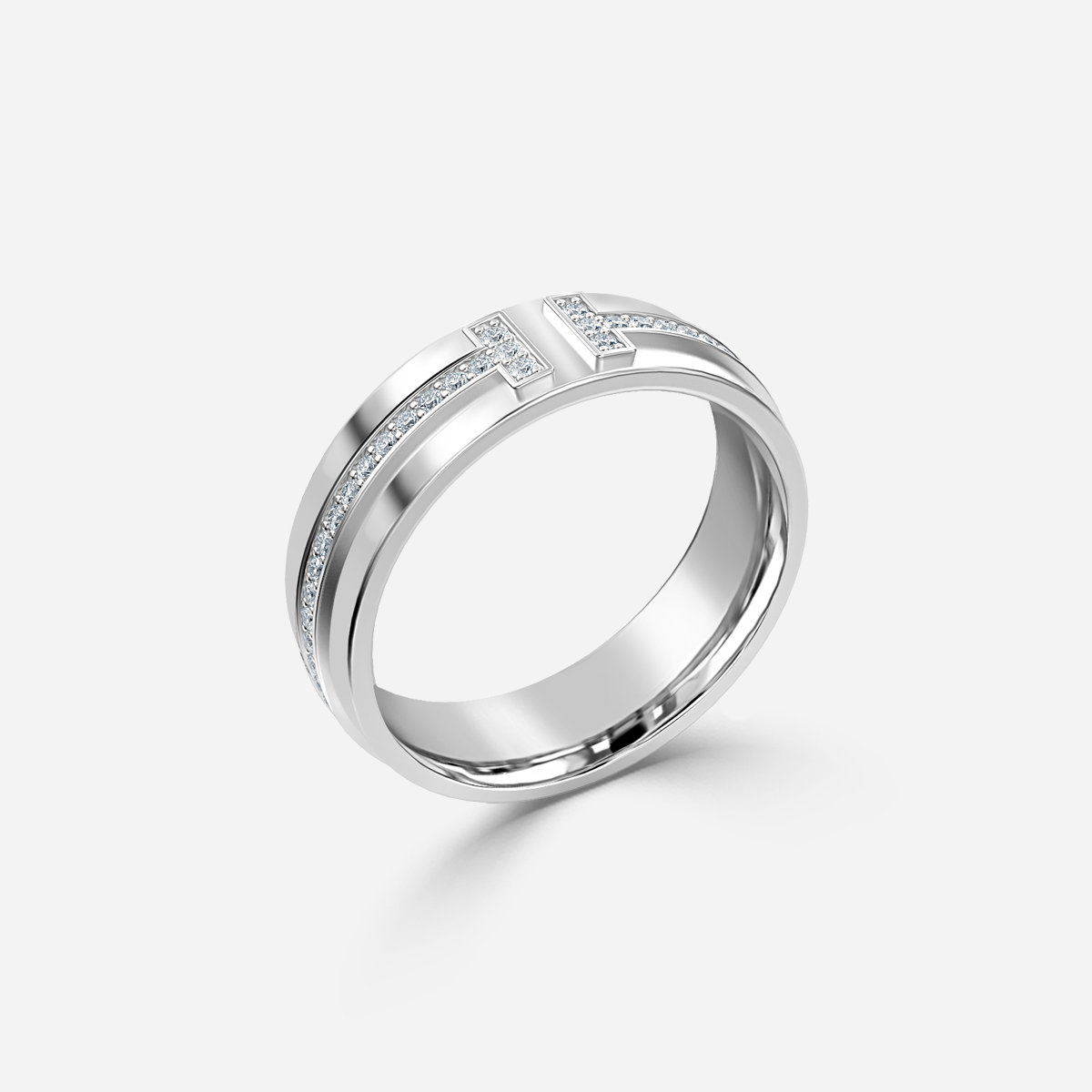Mae Round Lab Grown Diamond Wide Band T-Bar Wedding Ring