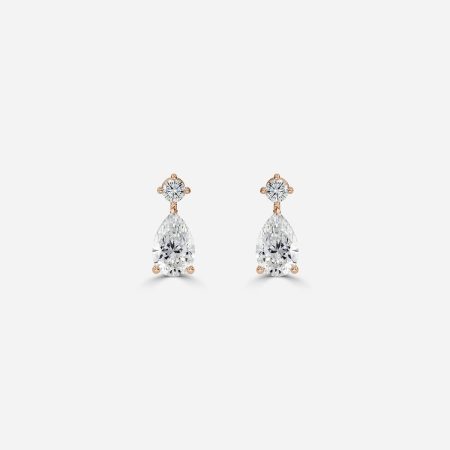 Pear cut lab grown diamond drop stud earring in 18K rose gold