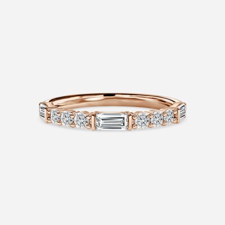 Round And Baguette Diamond Cut Half Eternity Ring