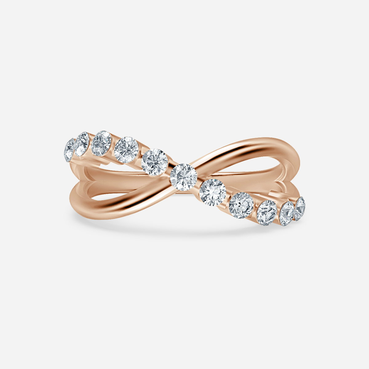 Crossover Shared Prong Round Lab Grown Diamond Wedding Ring