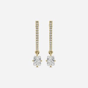 Radiant cut lab grown diamond huggie hoop drop earring in 14K yellow gold