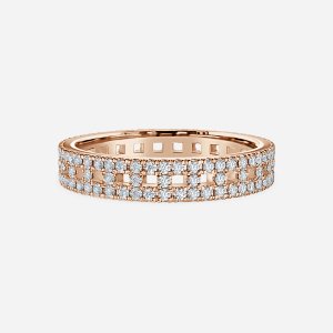 Round lab grown diamond three row pave full eternity ring in rose gold