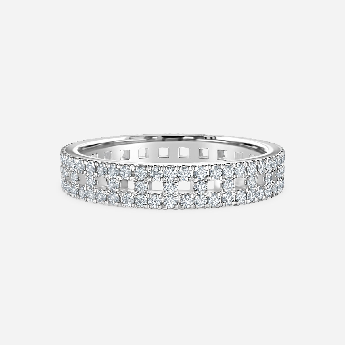 Three Row Round Lab Grown Diamond Pave Eternity Ring