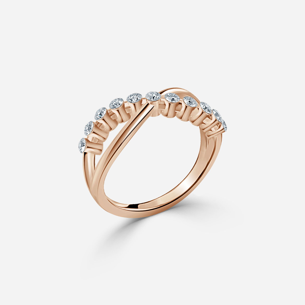 Crossover Shared Prong Round Lab Grown Diamond Wedding Ring