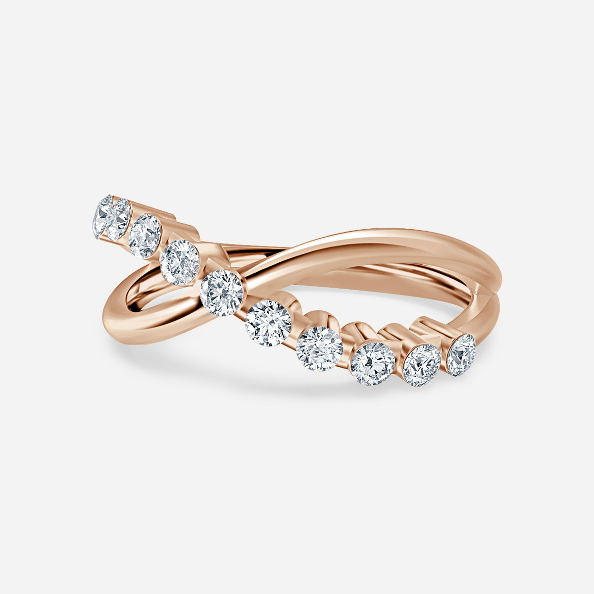 Crossover Shared Prong Round Lab Grown Diamond Wedding Ring
