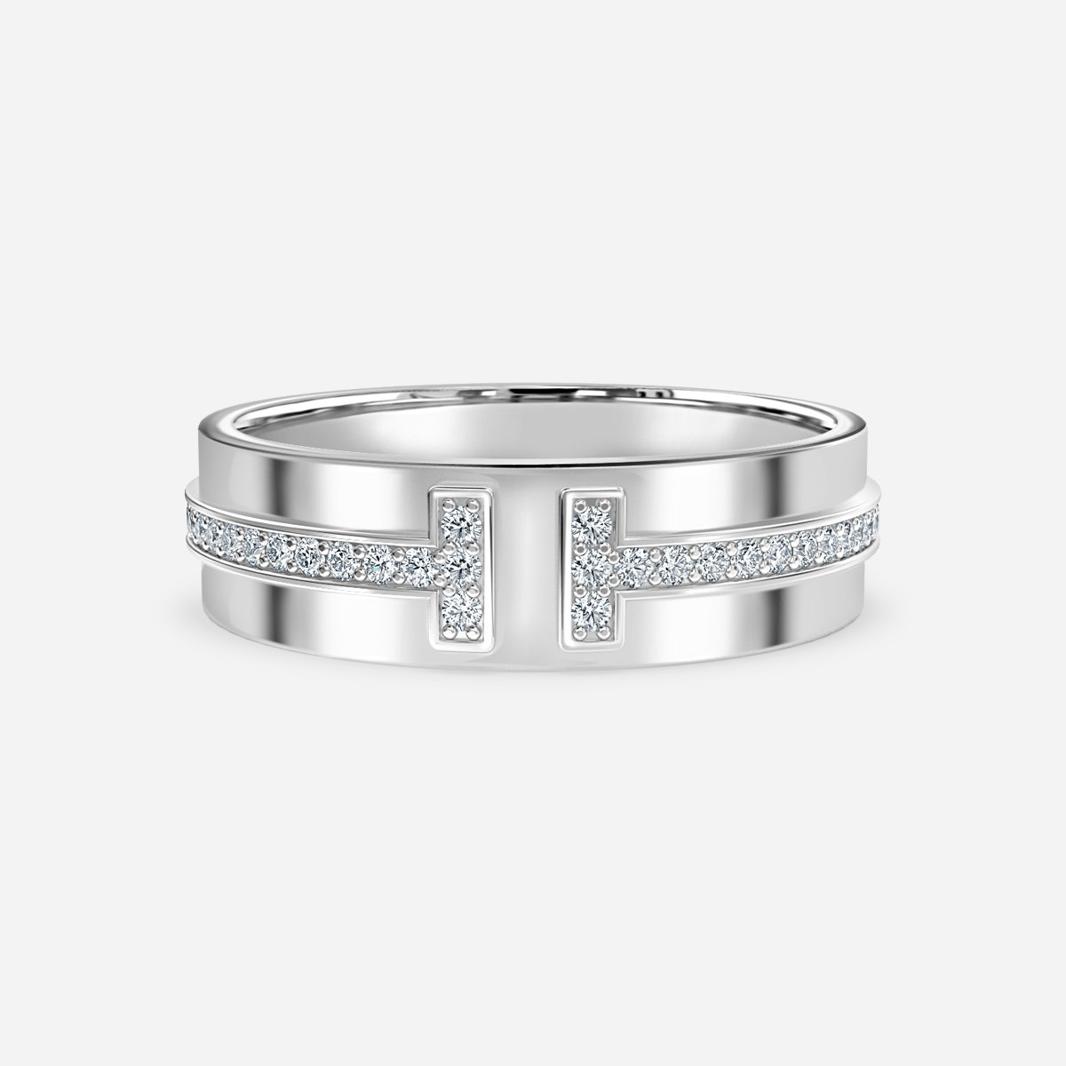 Mae Round Lab Grown Diamond Wide Band T-Bar Wedding Ring