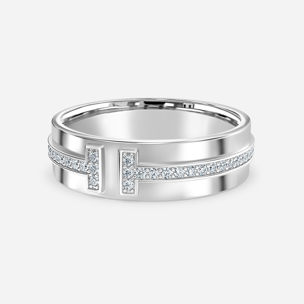 Mae Round Lab Grown Diamond Wide Band T-Bar Wedding Ring