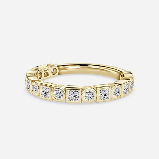 Bezel Set Round And Princess Cut Wedding Ring
