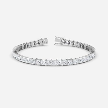 Princess cut lab grown diamond round prong tennis bracelet in 14K white gold