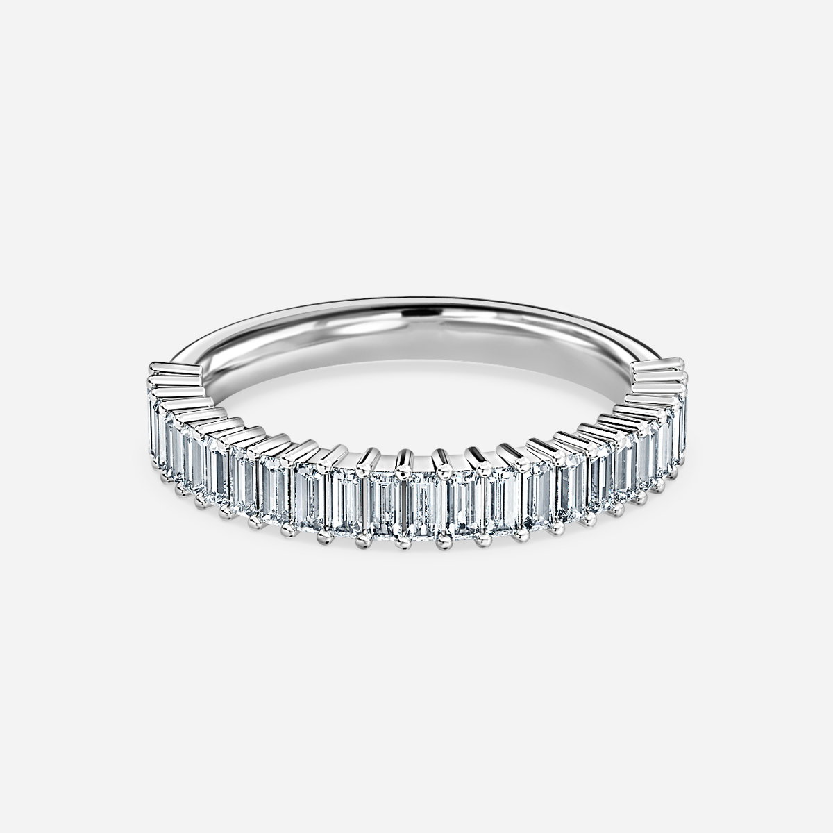 0.92ct Marseille Baguette Lab Grown Diamond 3/4 Eternity Anniversary Band In 14K White Gold (US Size: 4.75)