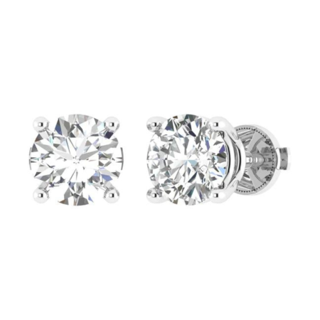 Round Lab Diamond Stud Earrings 14K white Gold