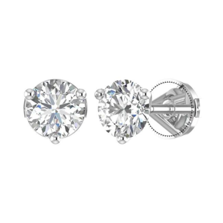 Round Martini Lab Diamond Stud Earrings 14K white Gold