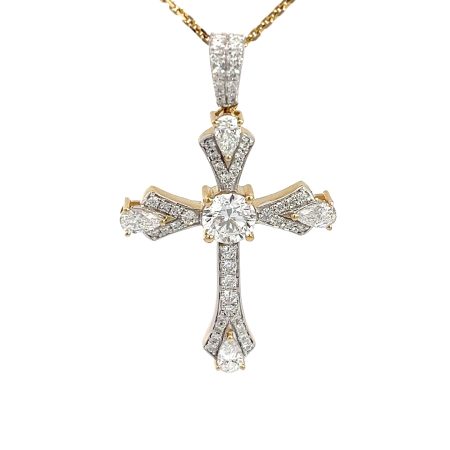 7.58ct Diamond Cross Pendant 14k Yellow Gold