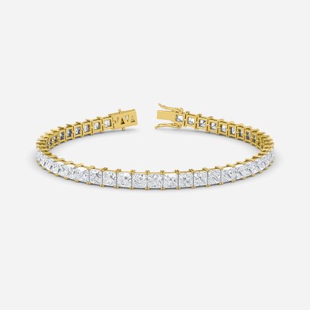 6.00ct Princess Lab Diamond Claw Set Tennis Bracelet 14K Yellow Gold ( 6.35 inch)