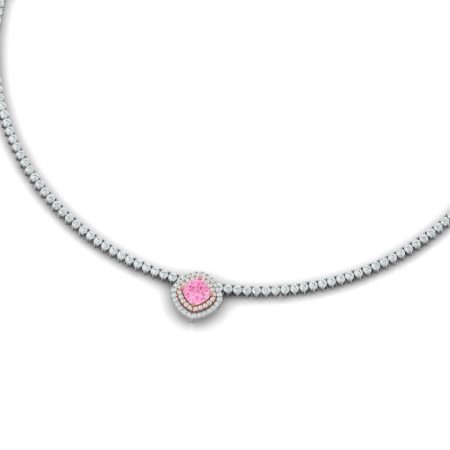 10ct Diamond Tennis Necklace With Pink Diamond Pendant