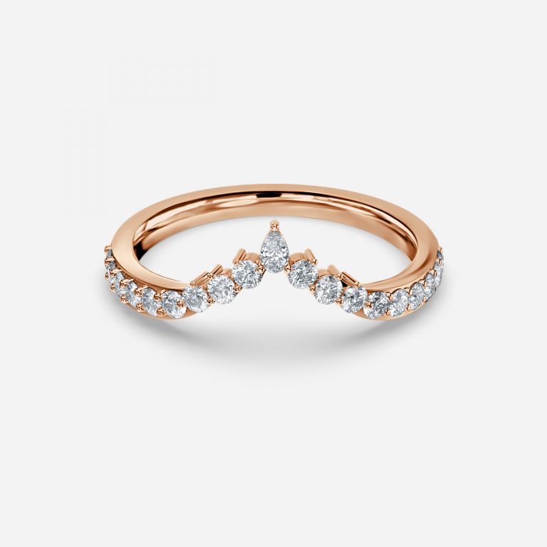 0.18ct York Pear Lab Grown Diamond Crown Pave Stackable Wedding Ring In 14K Rose Gold (US Size: 7)