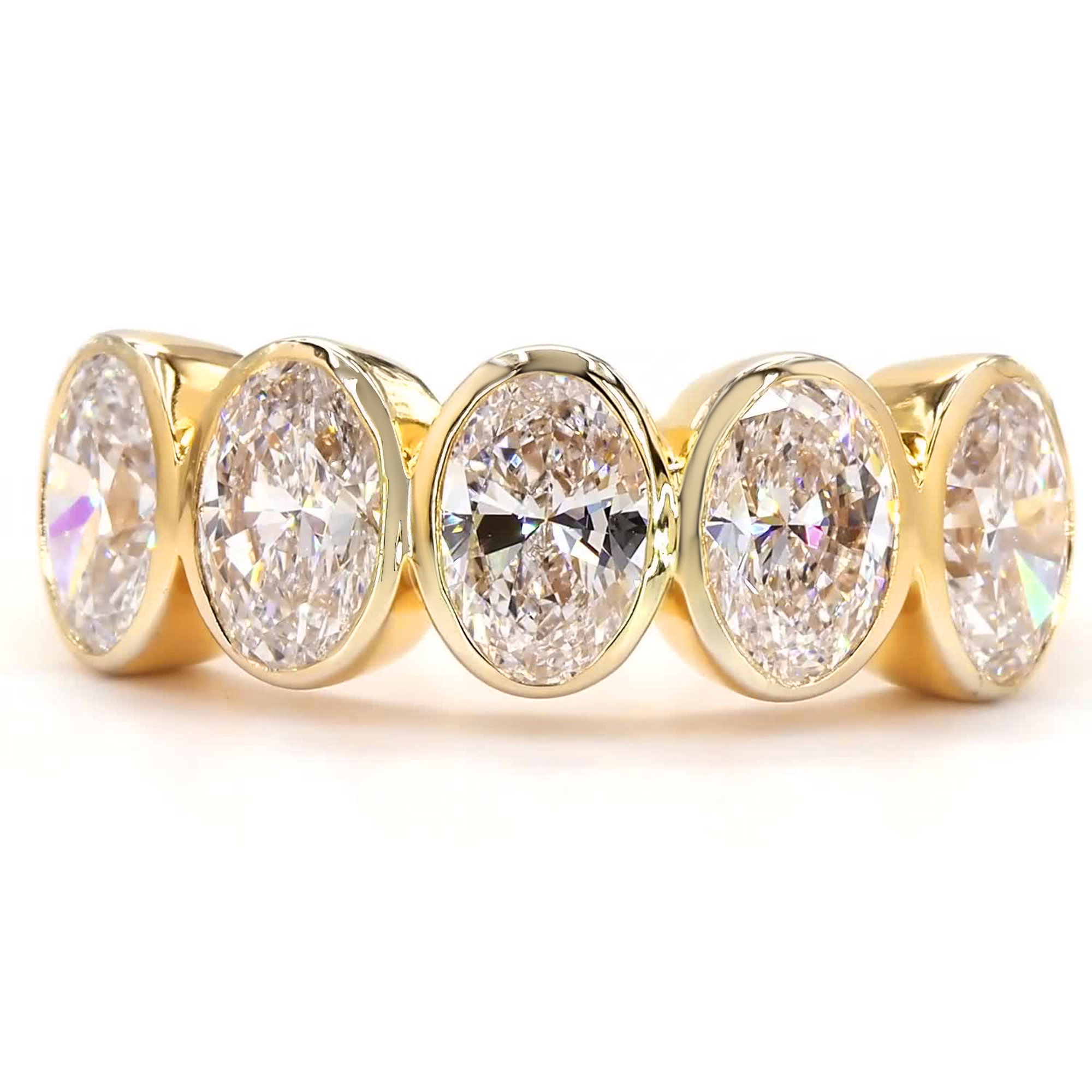 5 Stone Oval Lab Grown Diamond Anniversary Band In 14K Yellow Gold