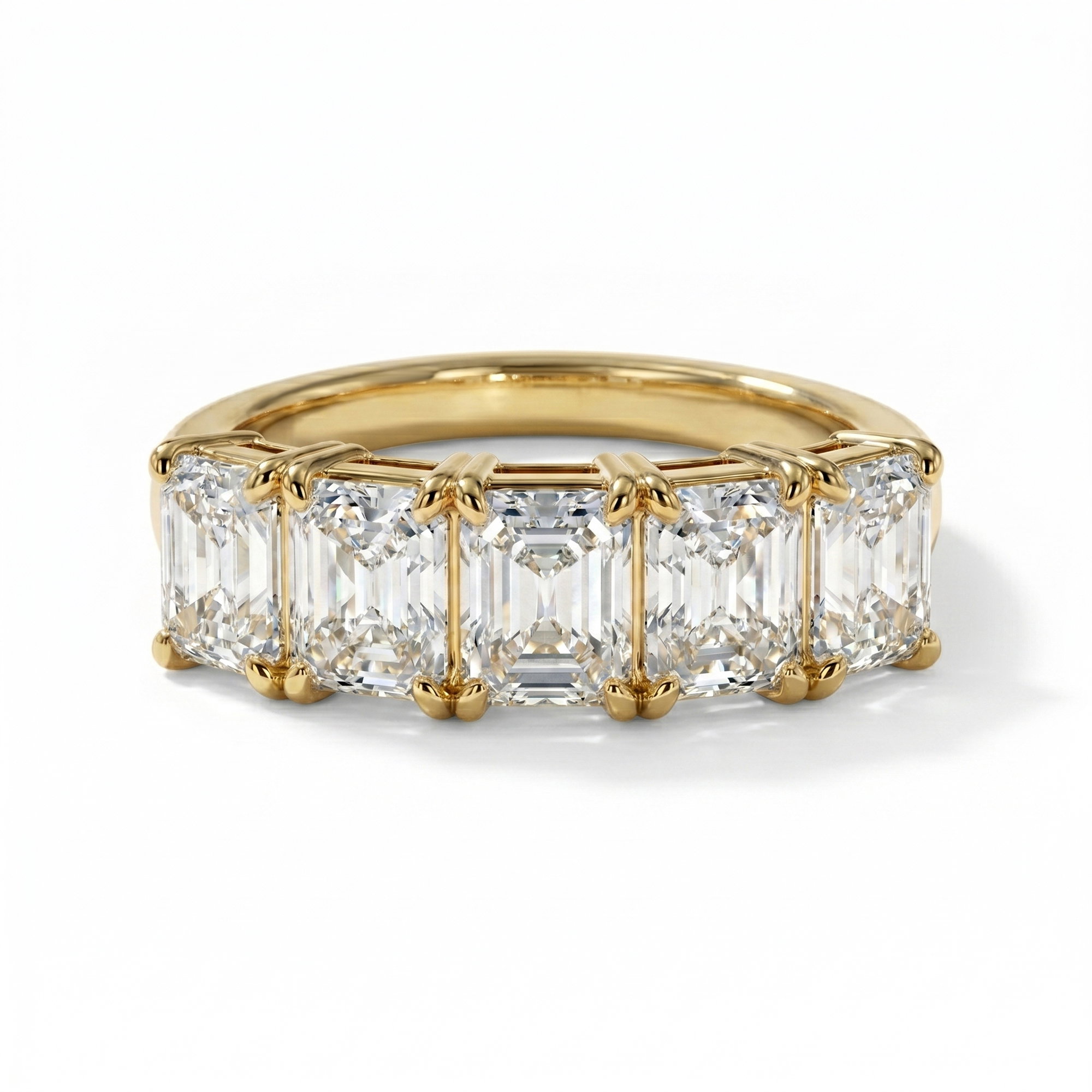5 Stone Radiant Lab Grown Diamond Anniversary Band In 14K Yellow Gold