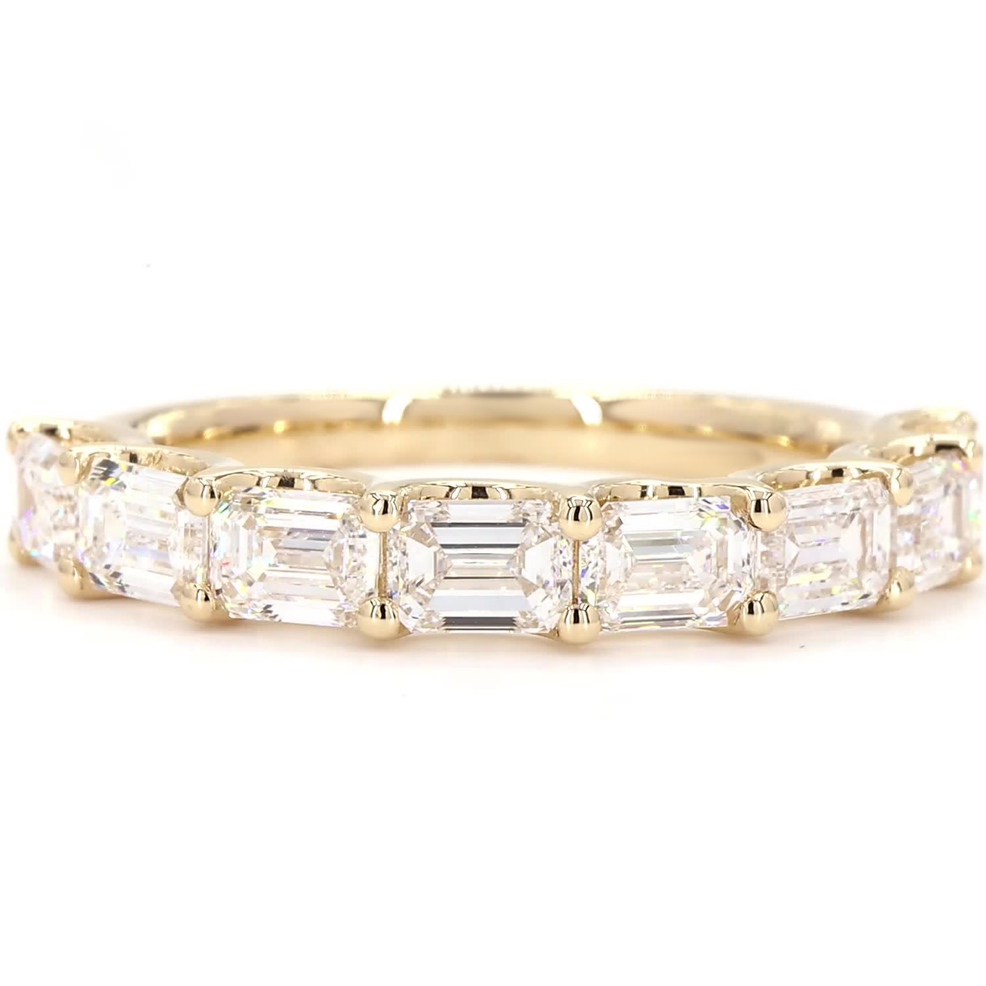 7 Stone Emerald Lab Grown Diamond East - West Anniversary Band In 14K Yellow Gold