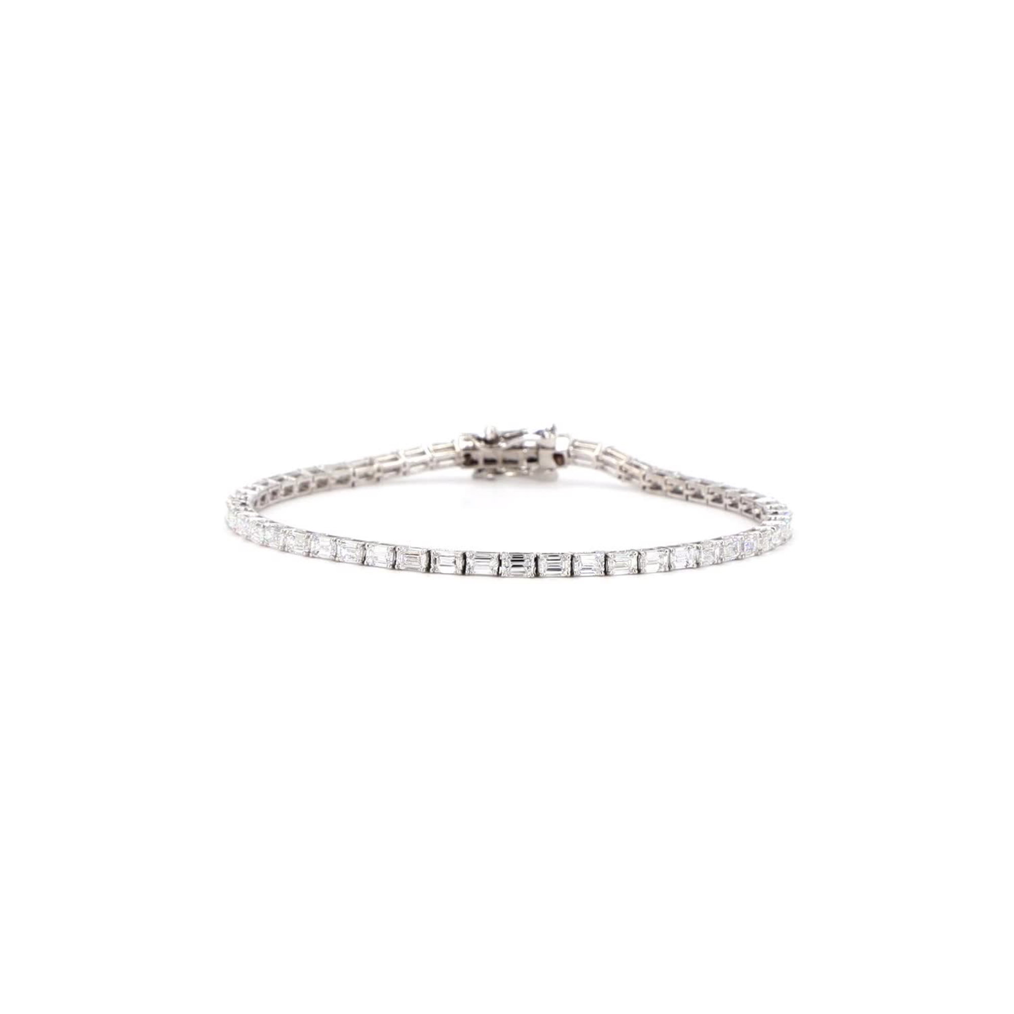 Emerald Cut Lab Grown Diamond East -West Bracelet In 14K White Gold