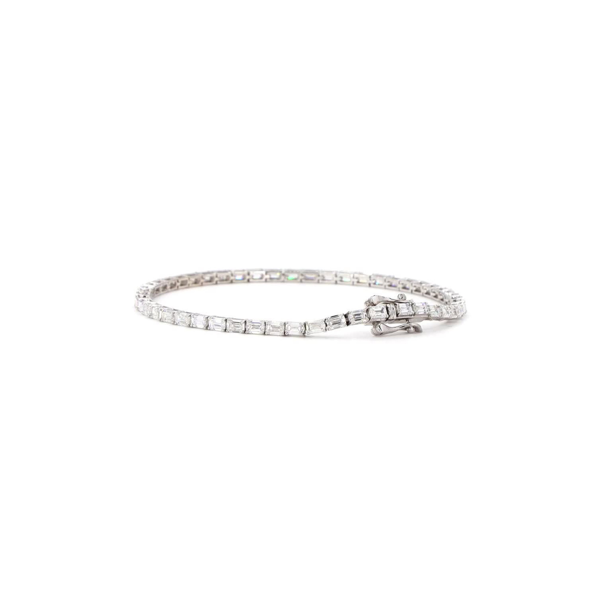 Emerald Cut Lab Grown Diamond East -West Bracelet In 14K White Gold