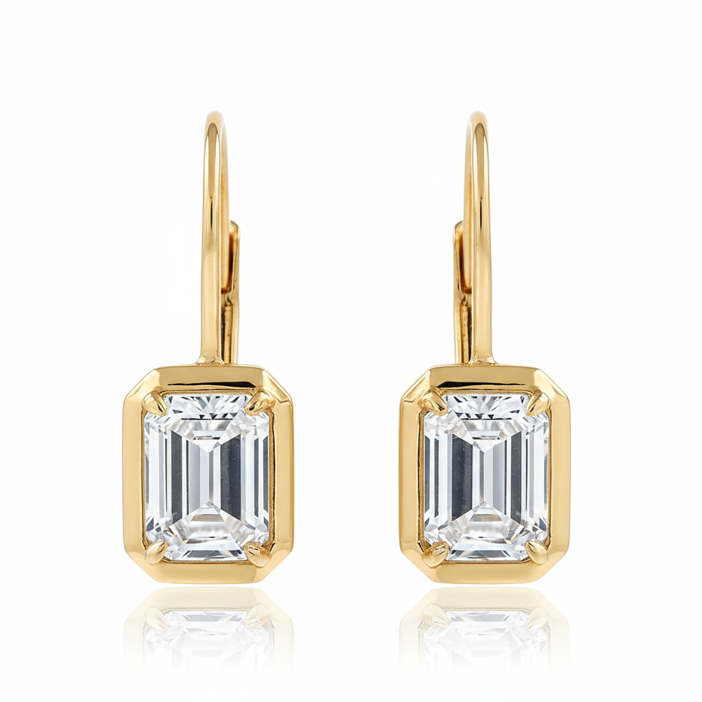 Emerald Lab Grown Diamond Bezel Drop Earrings