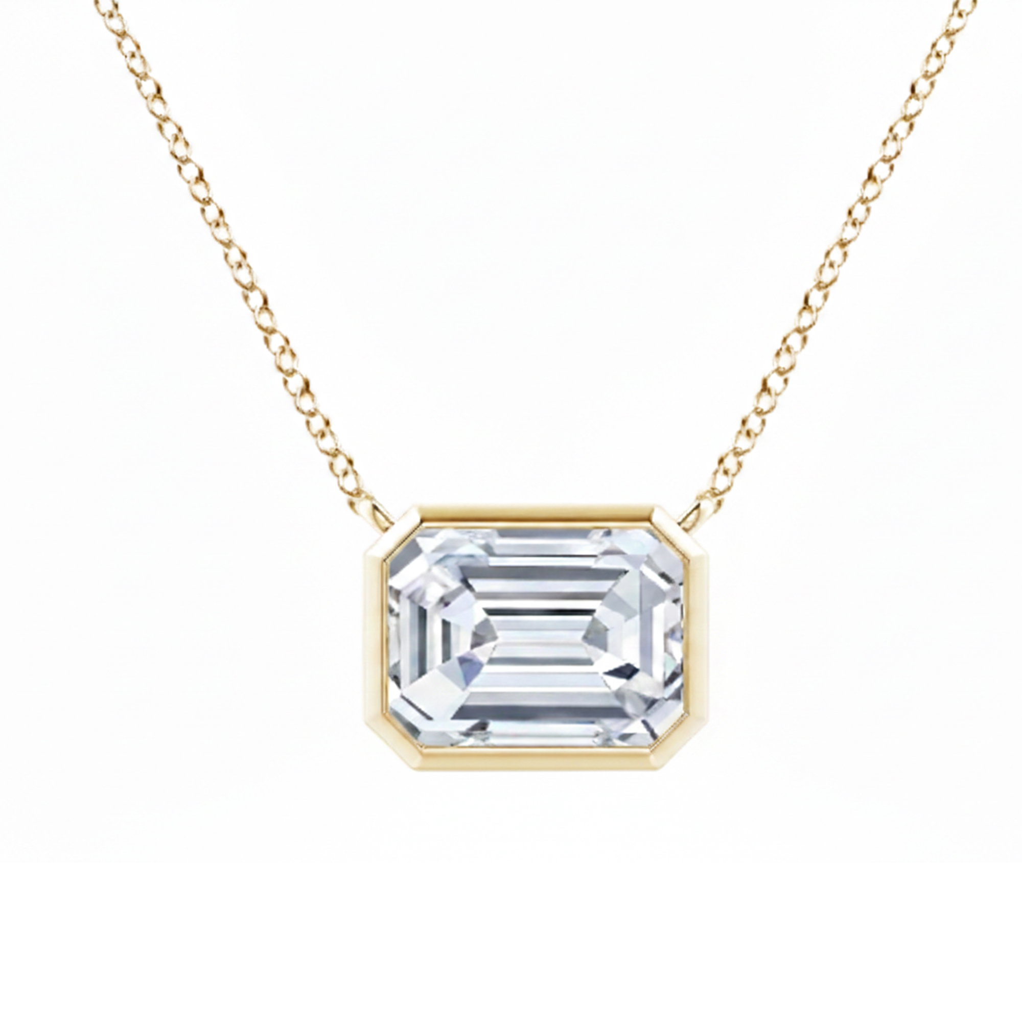 Emerald Lab Grown Diamond Bezel Pendant In 14K Yellow Gold