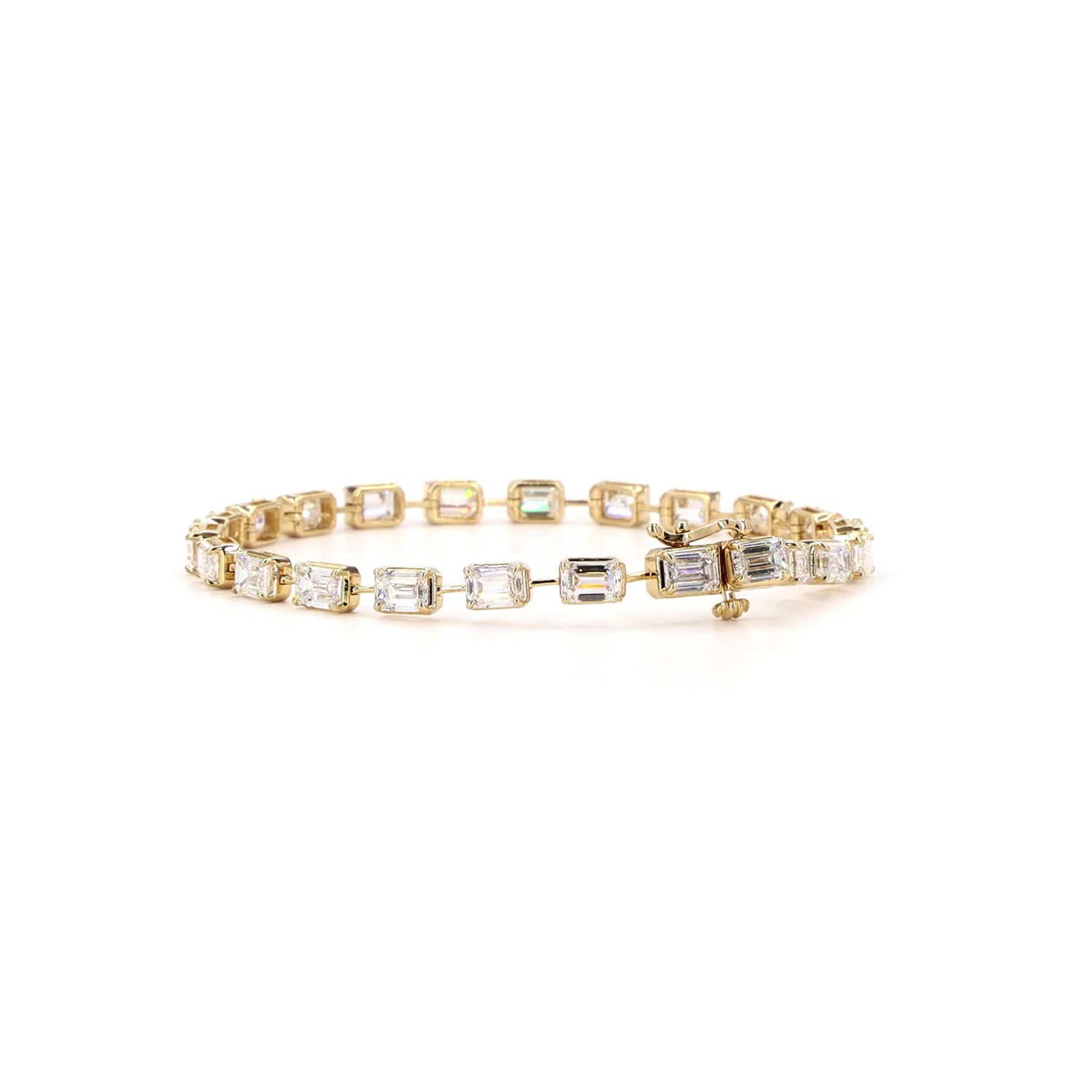 Emerald Lab Grown Diamond Bezel Prong Tennis Bracelet In 14K Yellow Gold