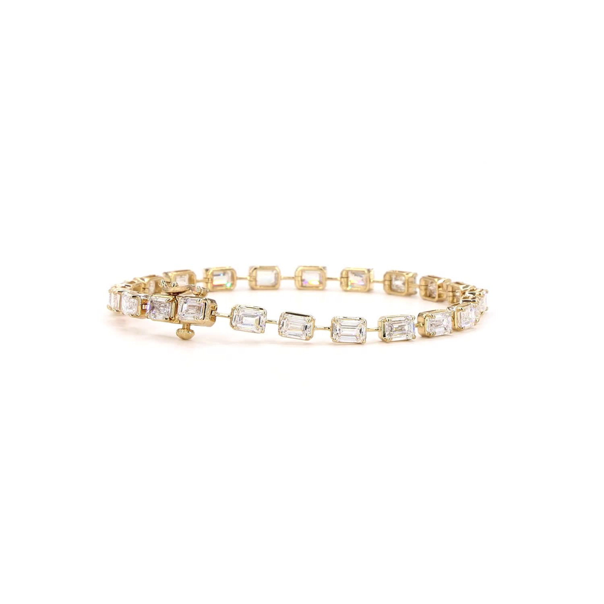 Emerald Lab Grown Diamond Bezel Prong Tennis Bracelet In 14K Yellow Gold