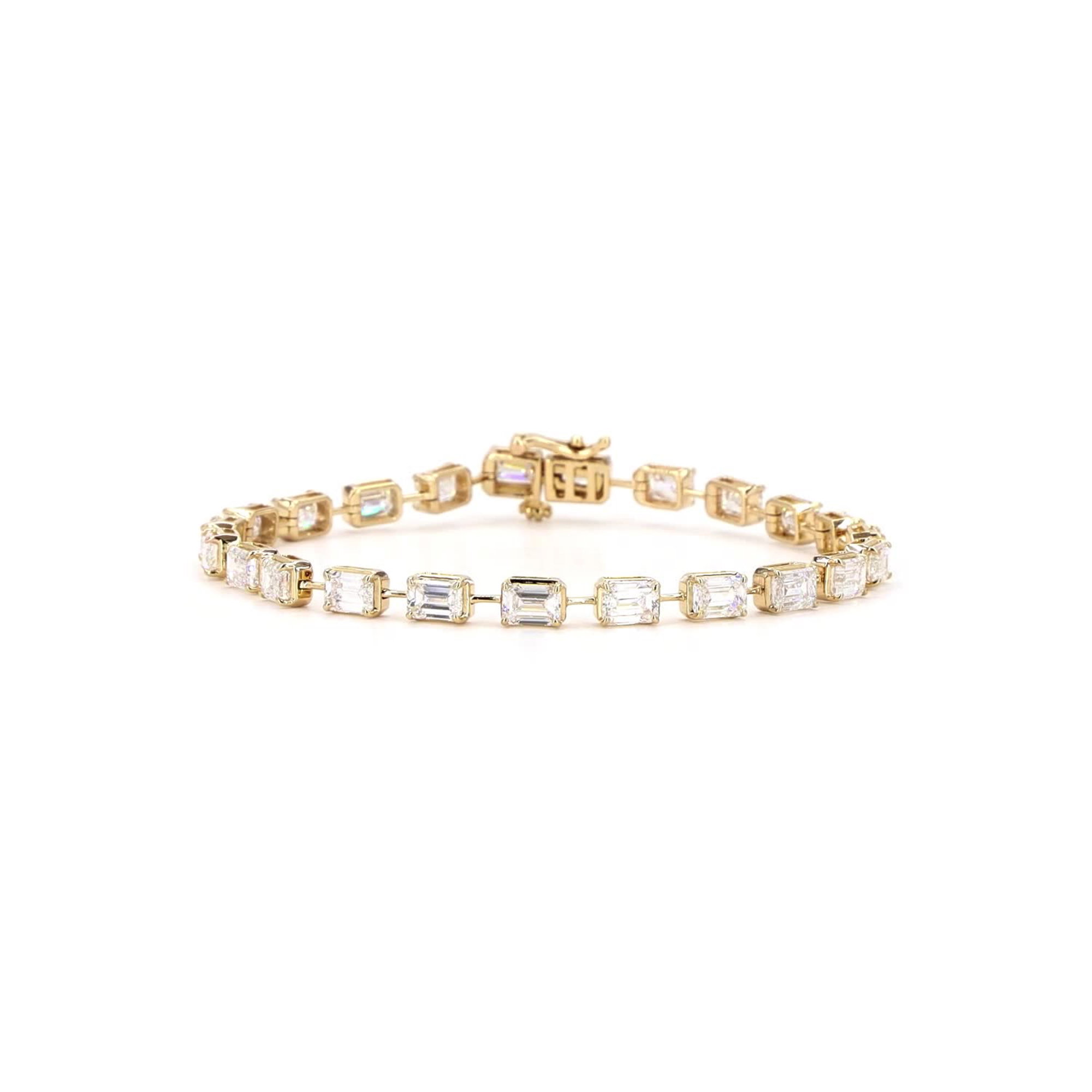 Emerald Lab Grown Diamond Bezel Prong Tennis Bracelet In 14K Yellow Gold