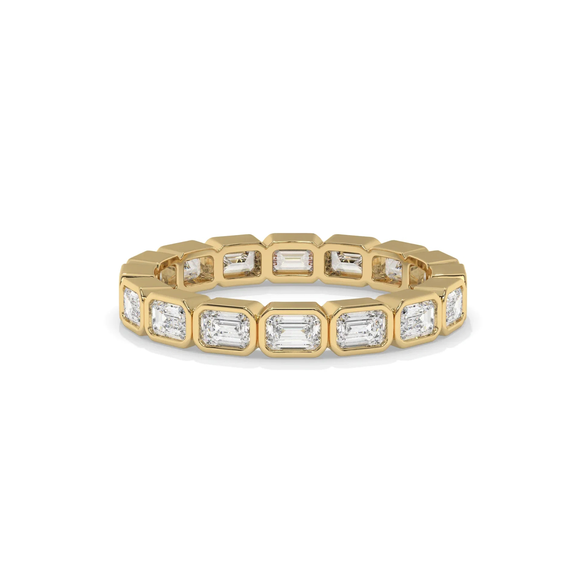 Emerald Lab Grown Diamond East - West Bezel Eternity Wedding Ring In 14K Yellow Gold