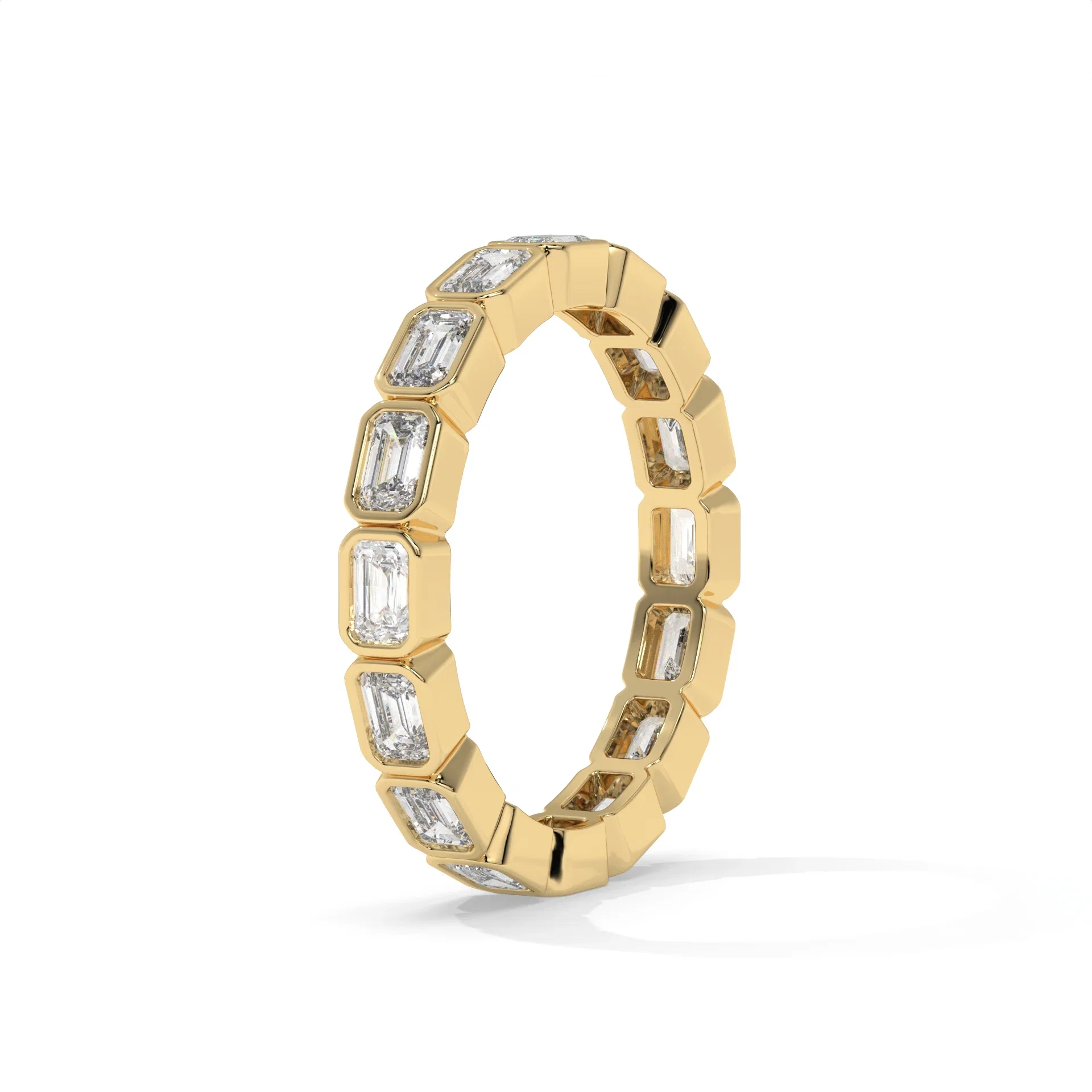 Emerald Lab Grown Diamond East - West Bezel Eternity Wedding Ring In 14K Yellow Gold