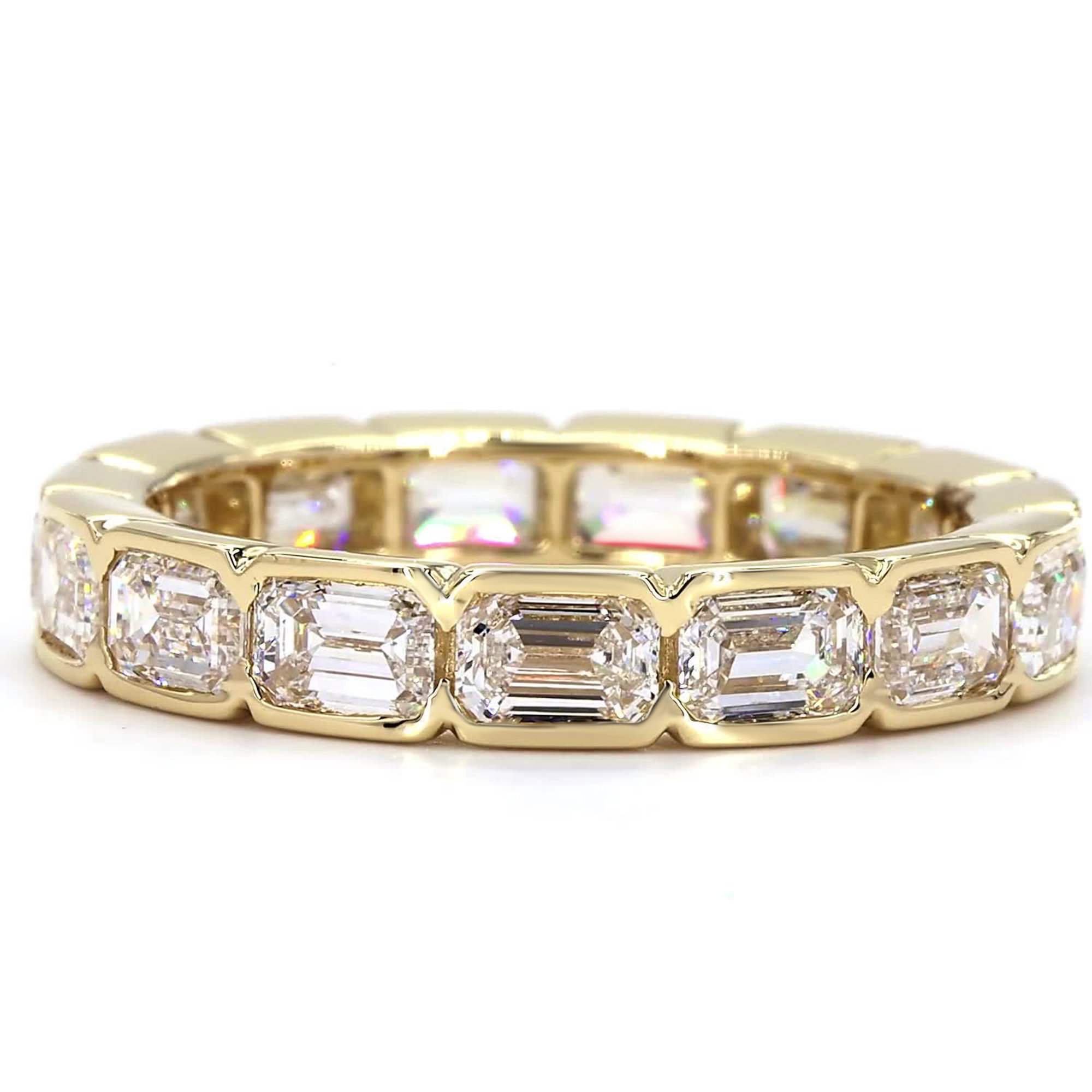 Emerald Lab Grown Diamond East - West Half Bezel Eternity Ring In 14K Yellow Gold