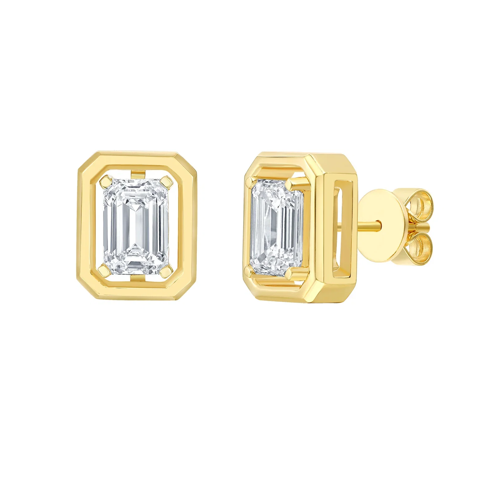 Emerald Lab Grown Diamond Frame Studs Earrings