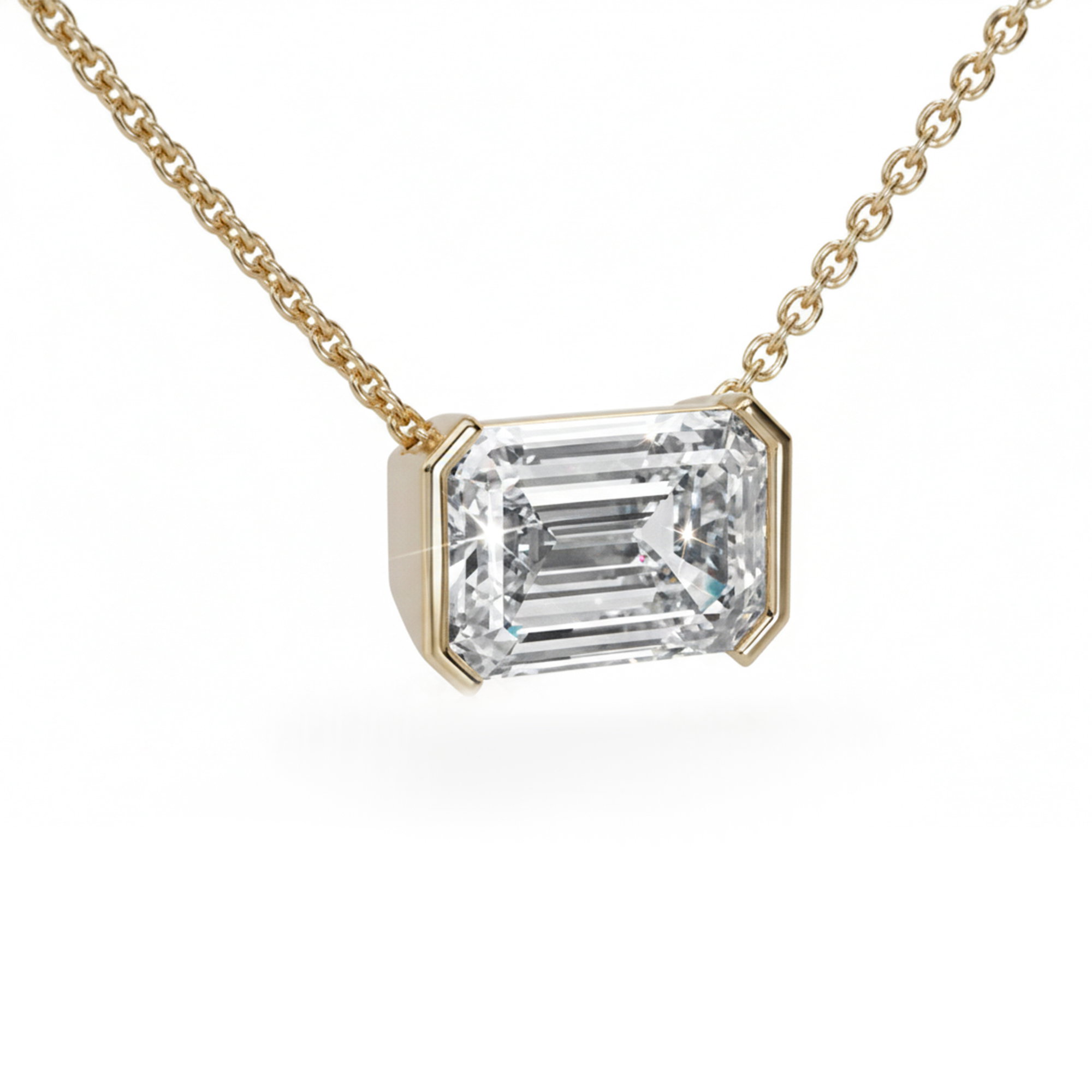 Emerald Lab Grown Diamond Half Bezel Pendant In 14K Yellow Gold